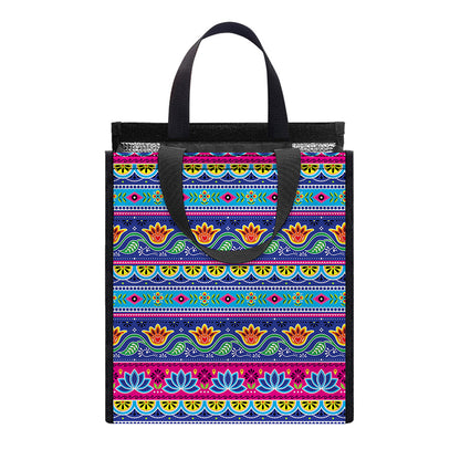 Boho Indian Lotus Pattern Print Insulated Lunch Tote