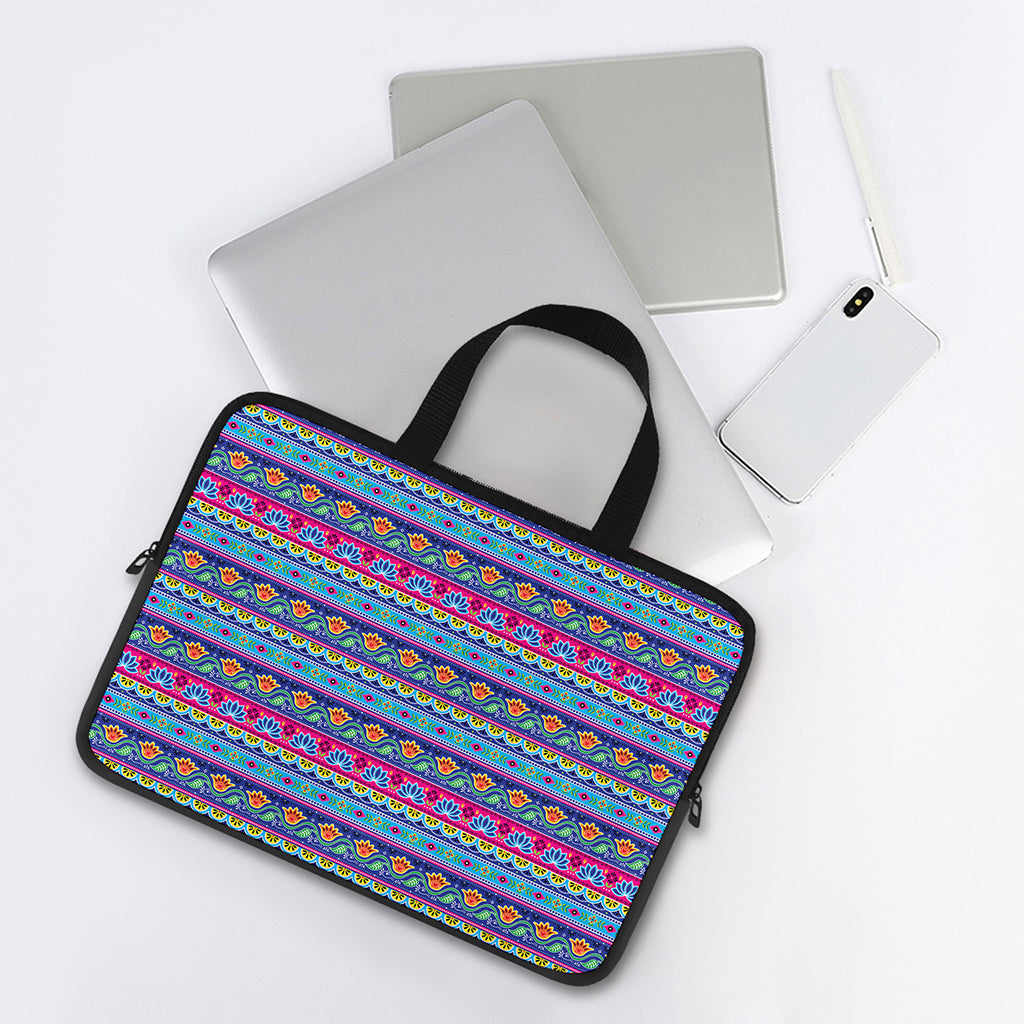 Boho Indian Lotus Pattern Print Laptop Sleeve With Handle