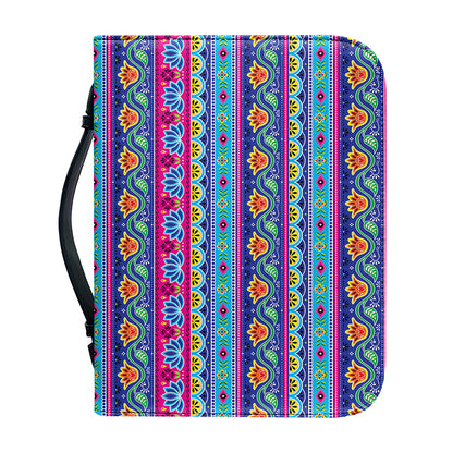 Boho Indian Lotus Pattern Print Leather Bible Cover