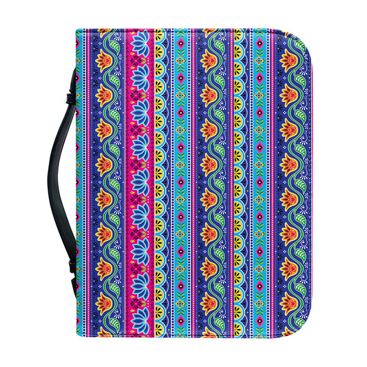 Boho Indian Lotus Pattern Print Leather Bible Cover