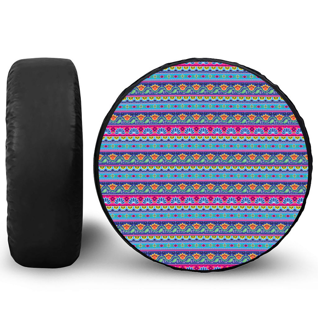 Boho Indian Lotus Pattern Print Leather Spare Tire Cover