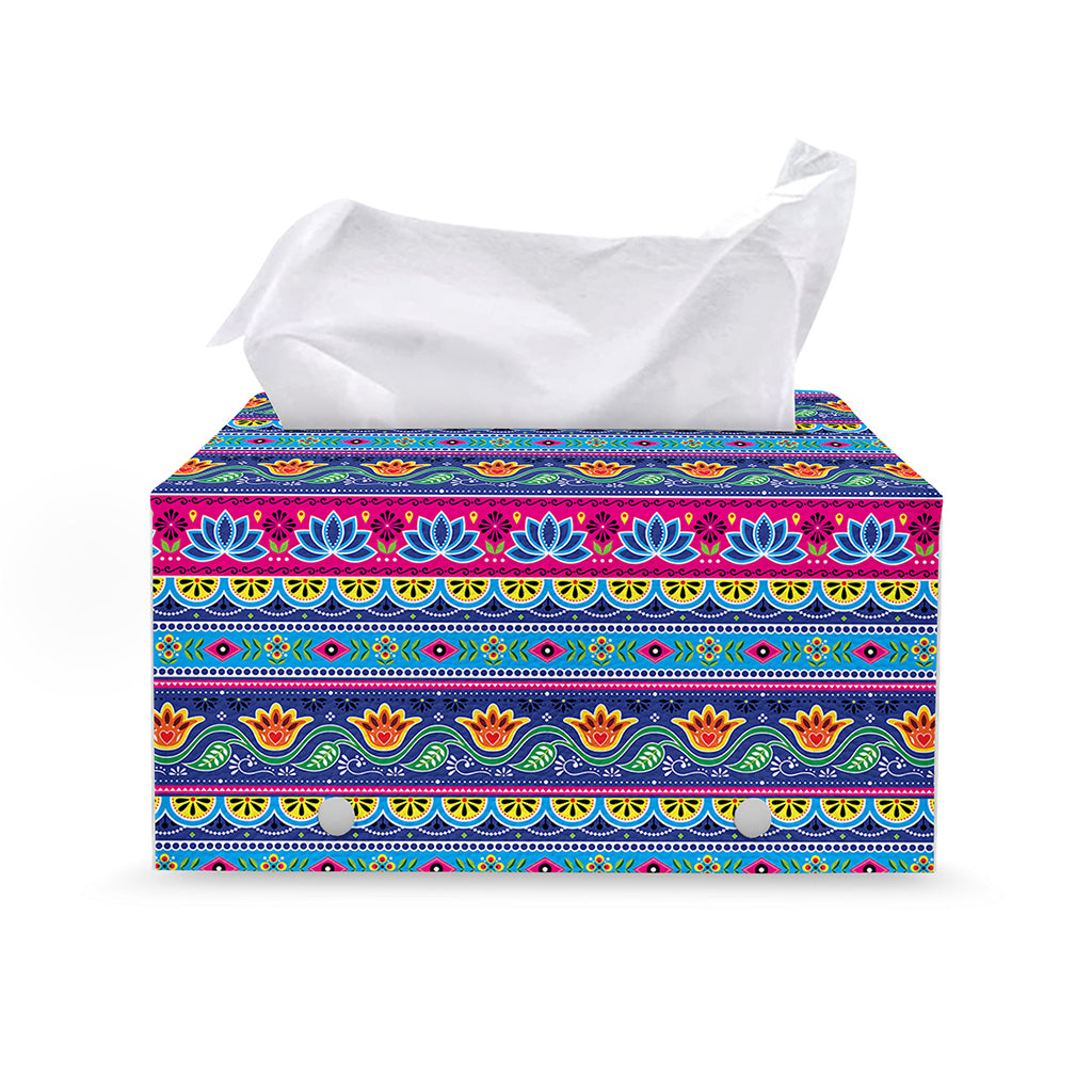 Boho Indian Lotus Pattern Print Leather Tissue Box Cover