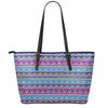 Boho Indian Lotus Pattern Print Leather Tote Bag