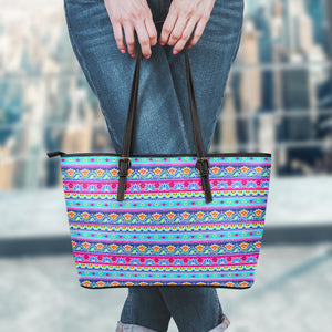 Boho Indian Lotus Pattern Print Leather Tote Bag