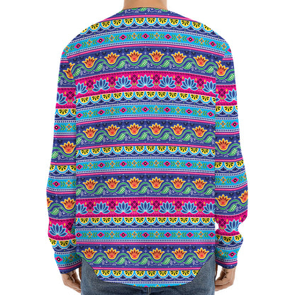 Boho Indian Lotus Pattern Print Long Sleeve Baseball Jersey