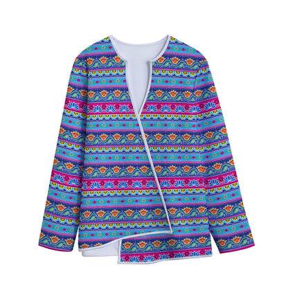 Boho Indian Lotus Pattern Print Long Sleeve Short Coat