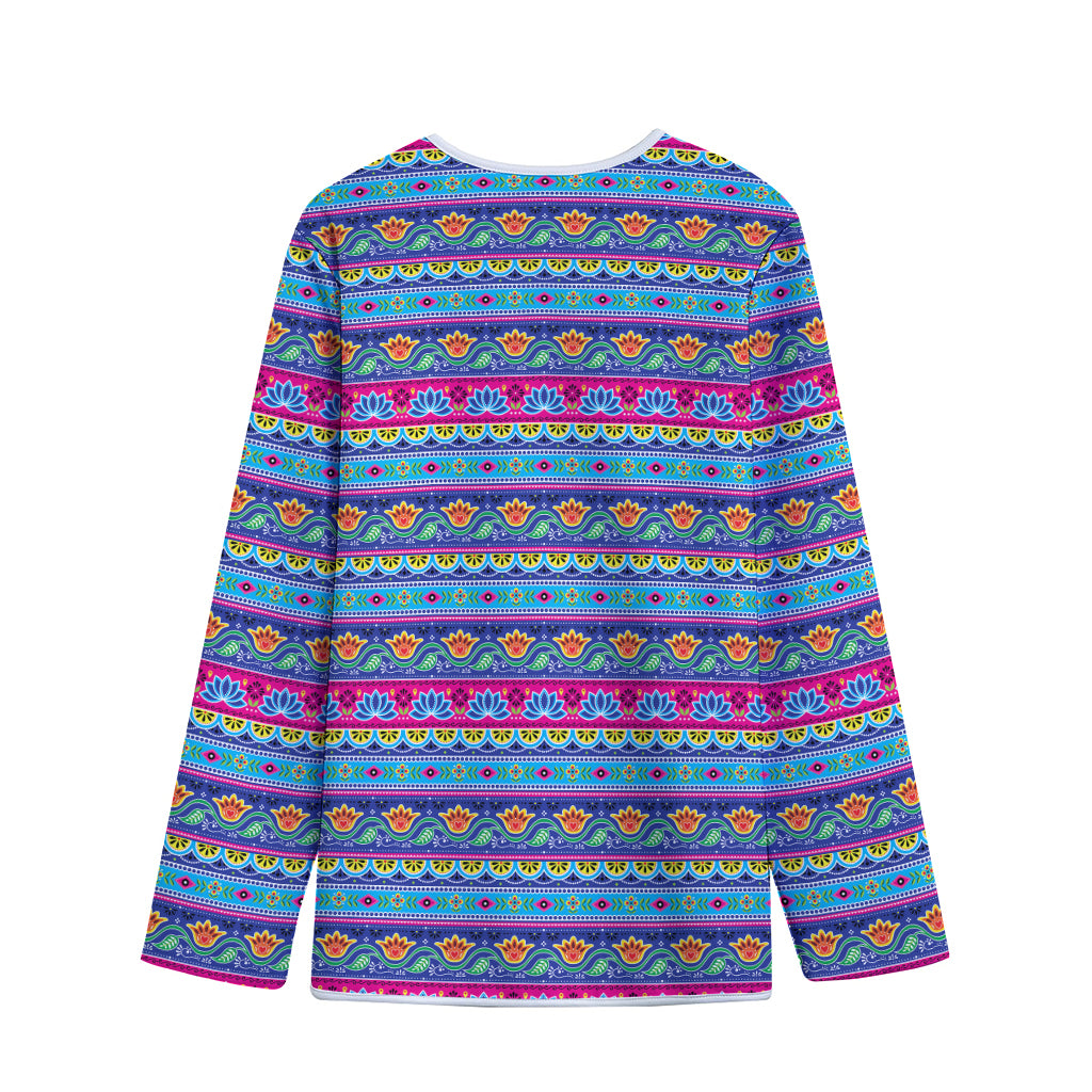 Boho Indian Lotus Pattern Print Long Sleeve Short Coat