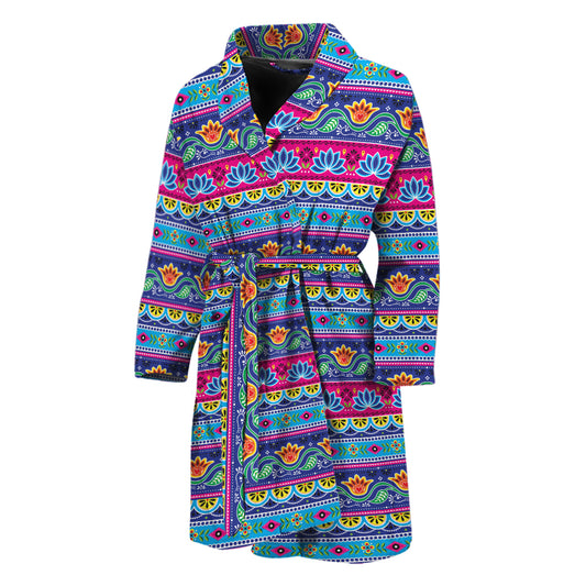 Boho Indian Lotus Pattern Print Men's Bathrobe