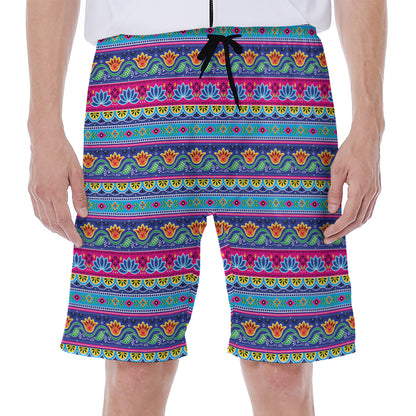 Boho Indian Lotus Pattern Print Men's Beach Shorts