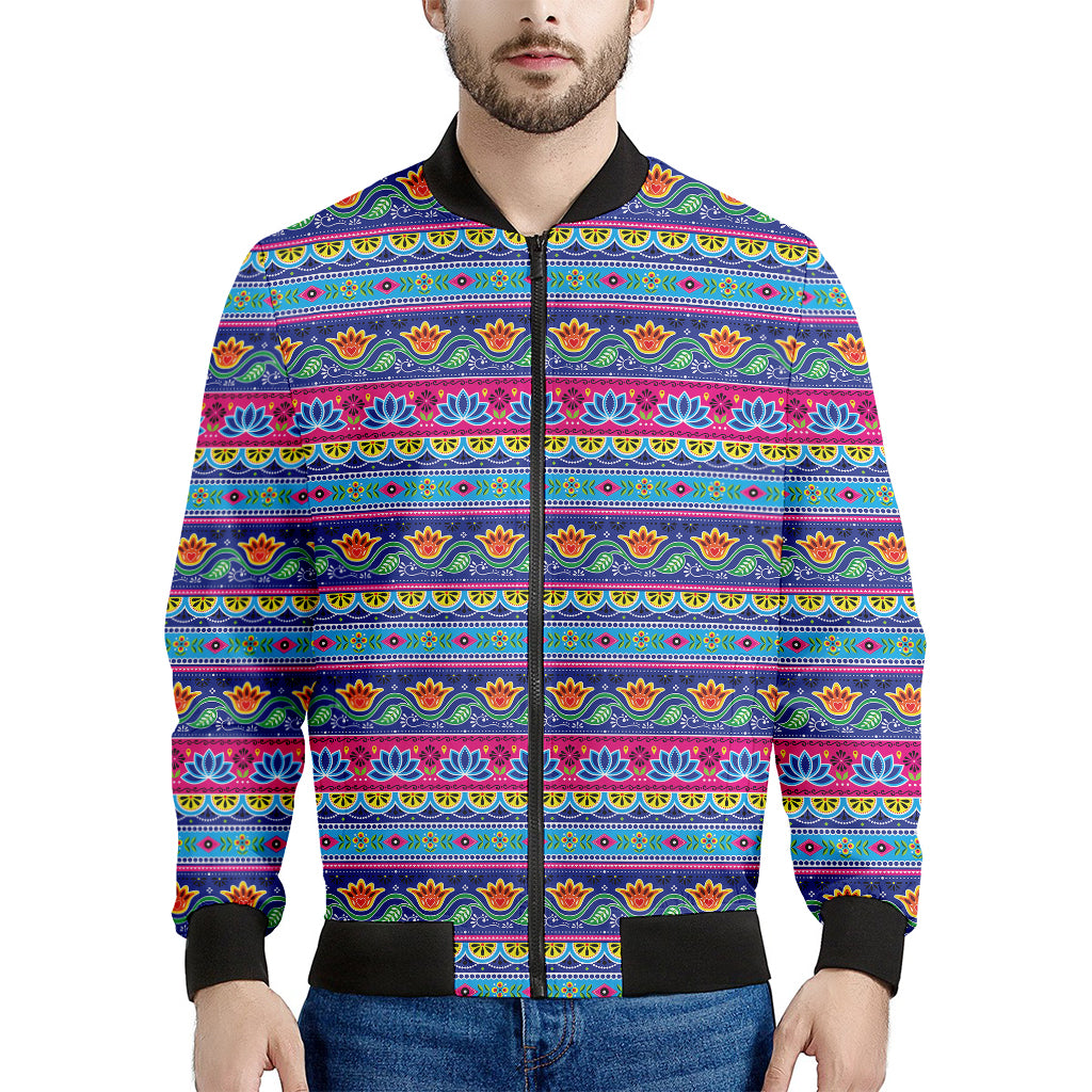 Boho Indian Lotus Pattern Print Men's Bomber Jacket