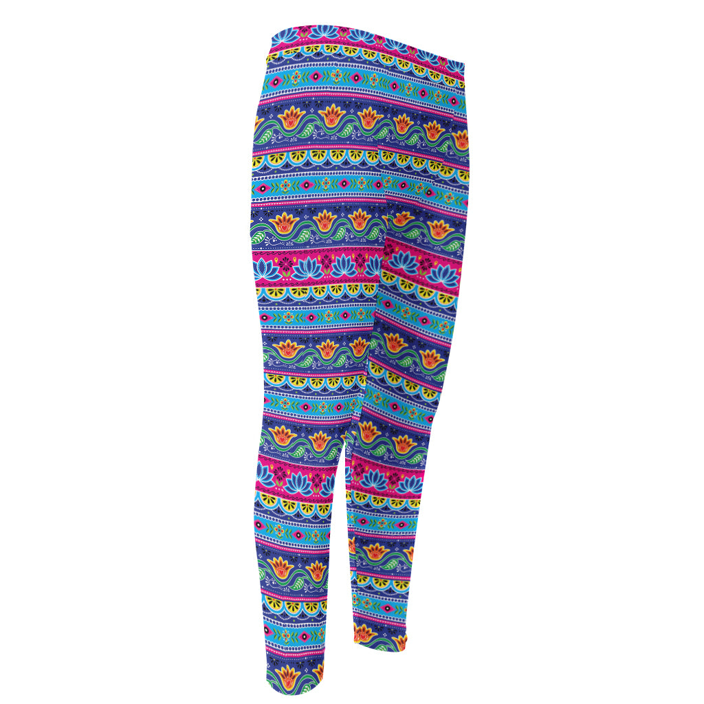 Boho Indian Lotus Pattern Print Men's Compression Pants