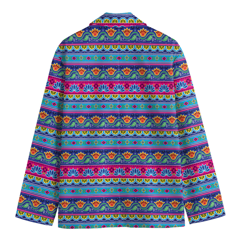 Boho Indian Lotus Pattern Print Men's Cotton Blazer