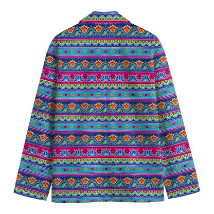 Boho Indian Lotus Pattern Print Men's Cotton Blazer