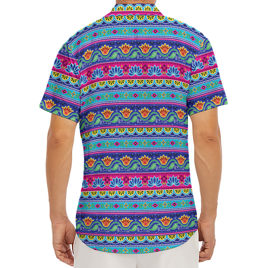 Boho Indian Lotus Pattern Print Men's Deep V-Neck Shirt
