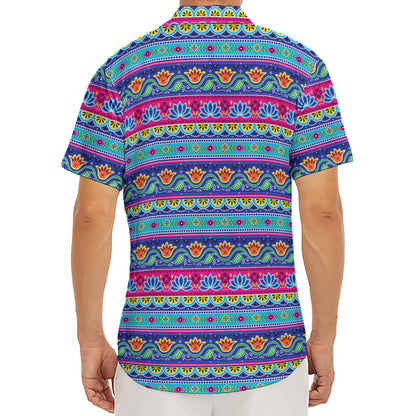 Boho Indian Lotus Pattern Print Men's Deep V-Neck Shirt