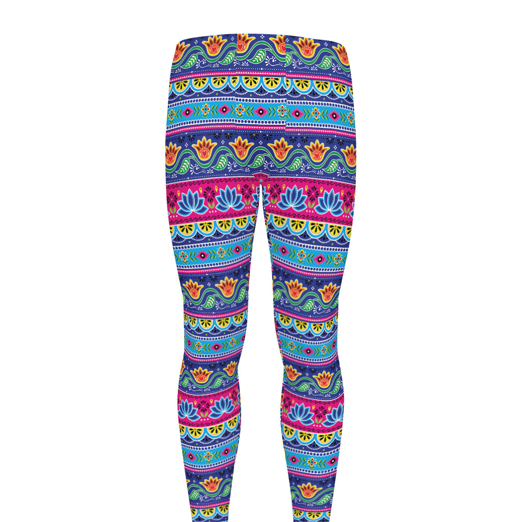 Boho Indian Lotus Pattern Print Men's leggings