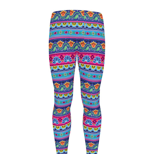 Boho Indian Lotus Pattern Print Men's leggings