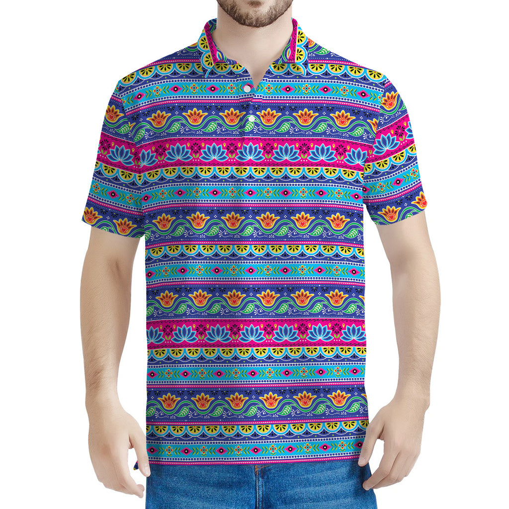 Boho Indian Lotus Pattern Print Men's Polo Shirt