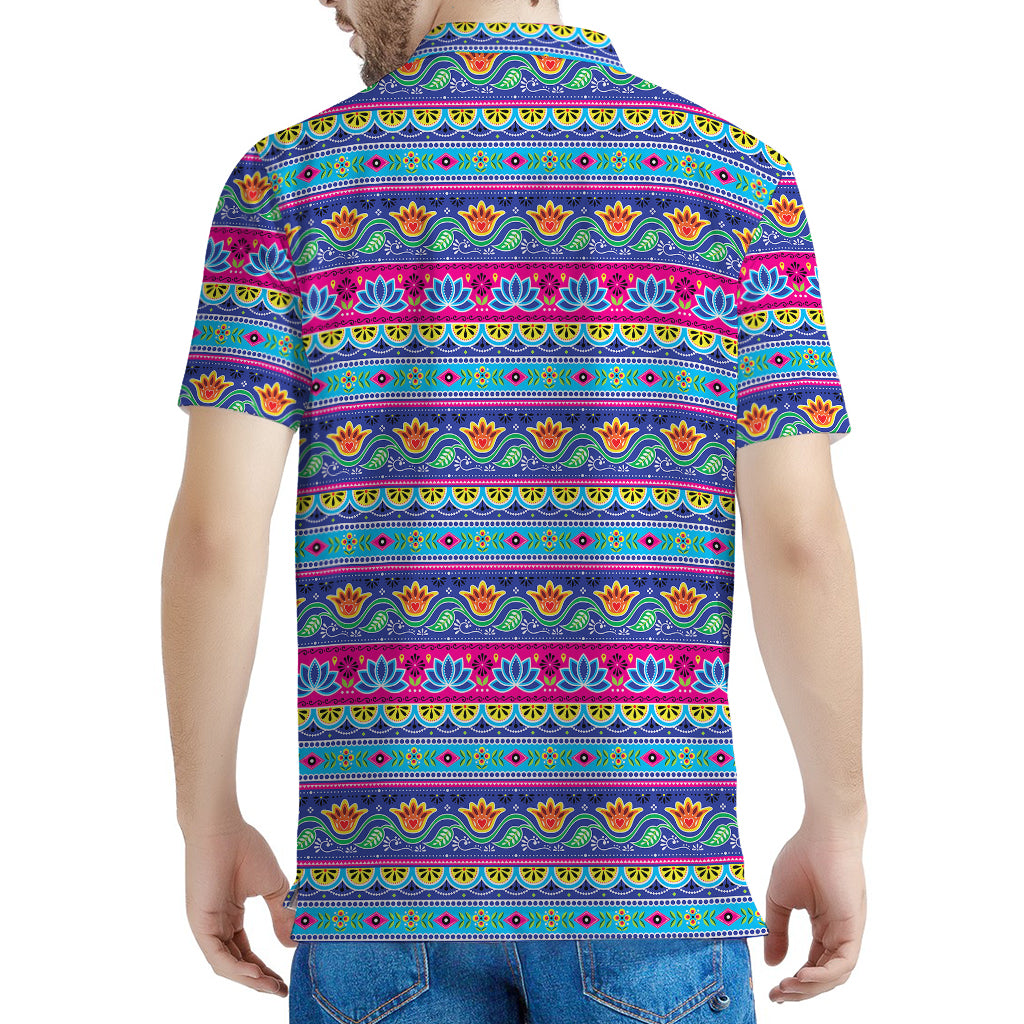 Boho Indian Lotus Pattern Print Men's Polo Shirt