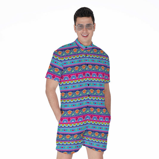 Boho Indian Lotus Pattern Print Men's Rompers