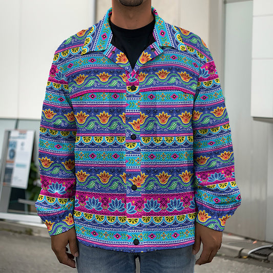 Boho Indian Lotus Pattern Print Men's Shirt Jacket