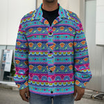 Boho Indian Lotus Pattern Print Men's Shirt Jacket