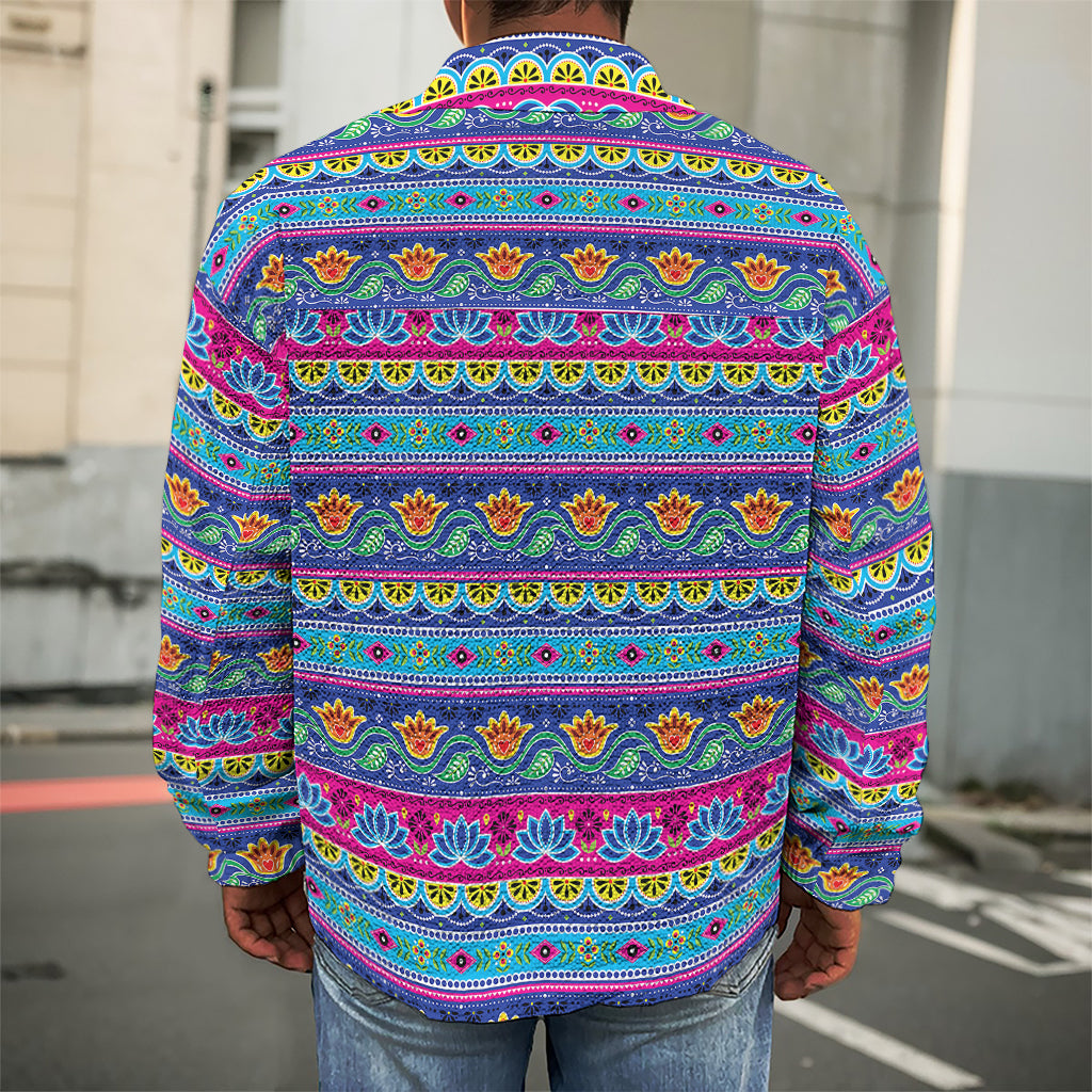 Boho Indian Lotus Pattern Print Men's Shirt Jacket