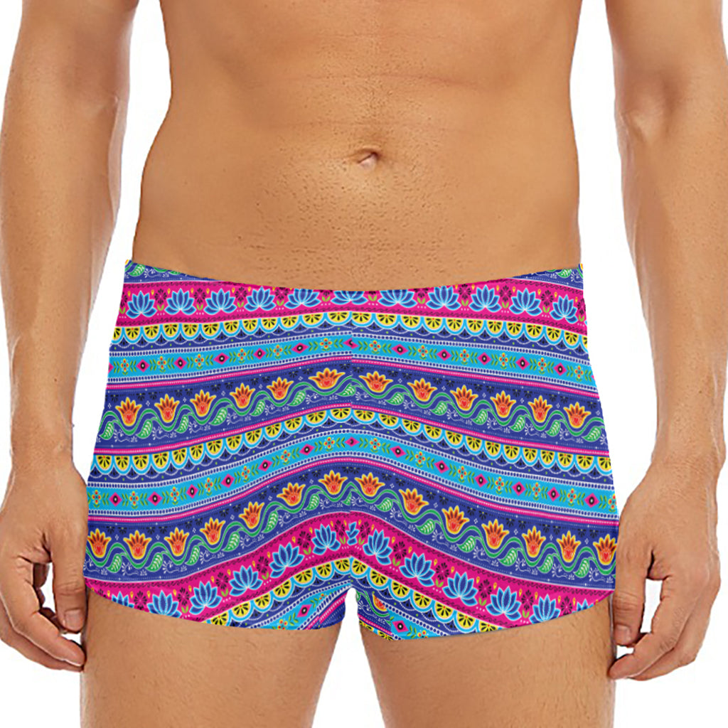 Boho Indian Lotus Pattern Print Men's Short Boxer Briefs