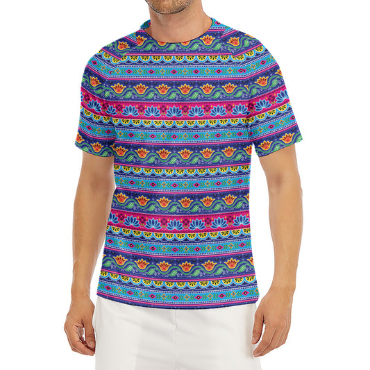Boho Indian Lotus Pattern Print Men's Short Sleeve Rash Guard