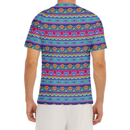 Boho Indian Lotus Pattern Print Men's Short Sleeve Rash Guard