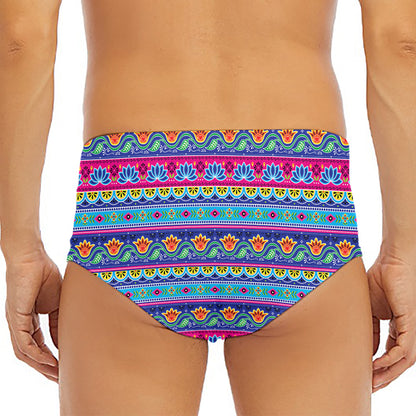 Boho Indian Lotus Pattern Print Men's Triangle Swim Briefs