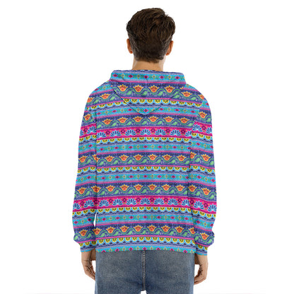 Boho Indian Lotus Pattern Print Men's Velvet Pullover Hoodie