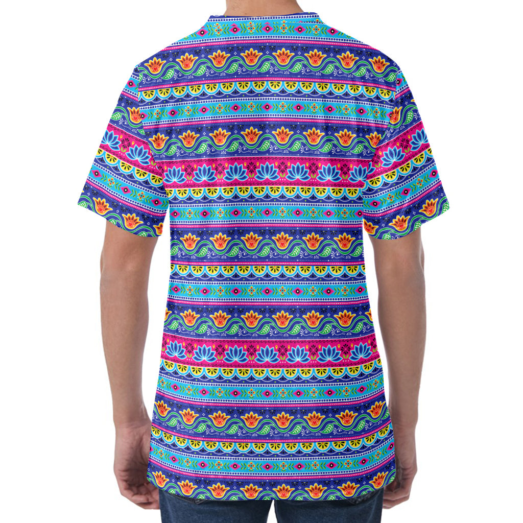 Boho Indian Lotus Pattern Print Men's Velvet T-Shirt