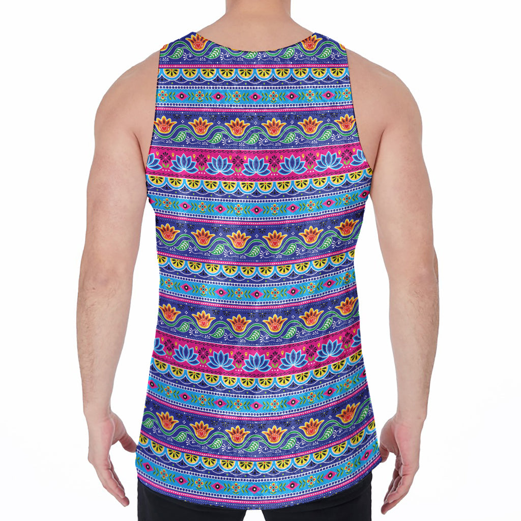 Boho Indian Lotus Pattern Print Men's Velvet Tank Top