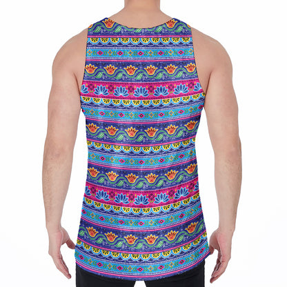 Boho Indian Lotus Pattern Print Men's Velvet Tank Top