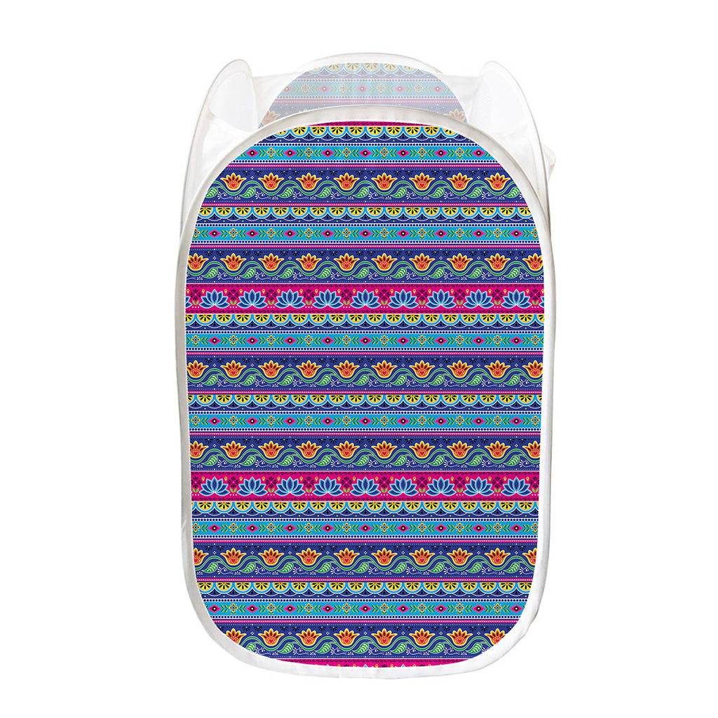 Boho Indian Lotus Pattern Print Mesh Laundry Hamper