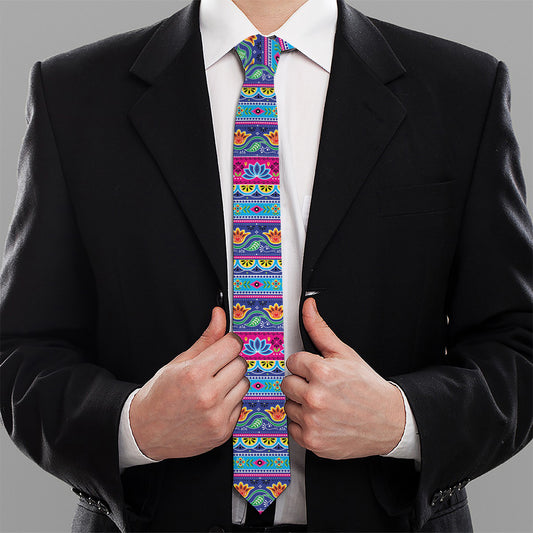 Boho Indian Lotus Pattern Print Necktie