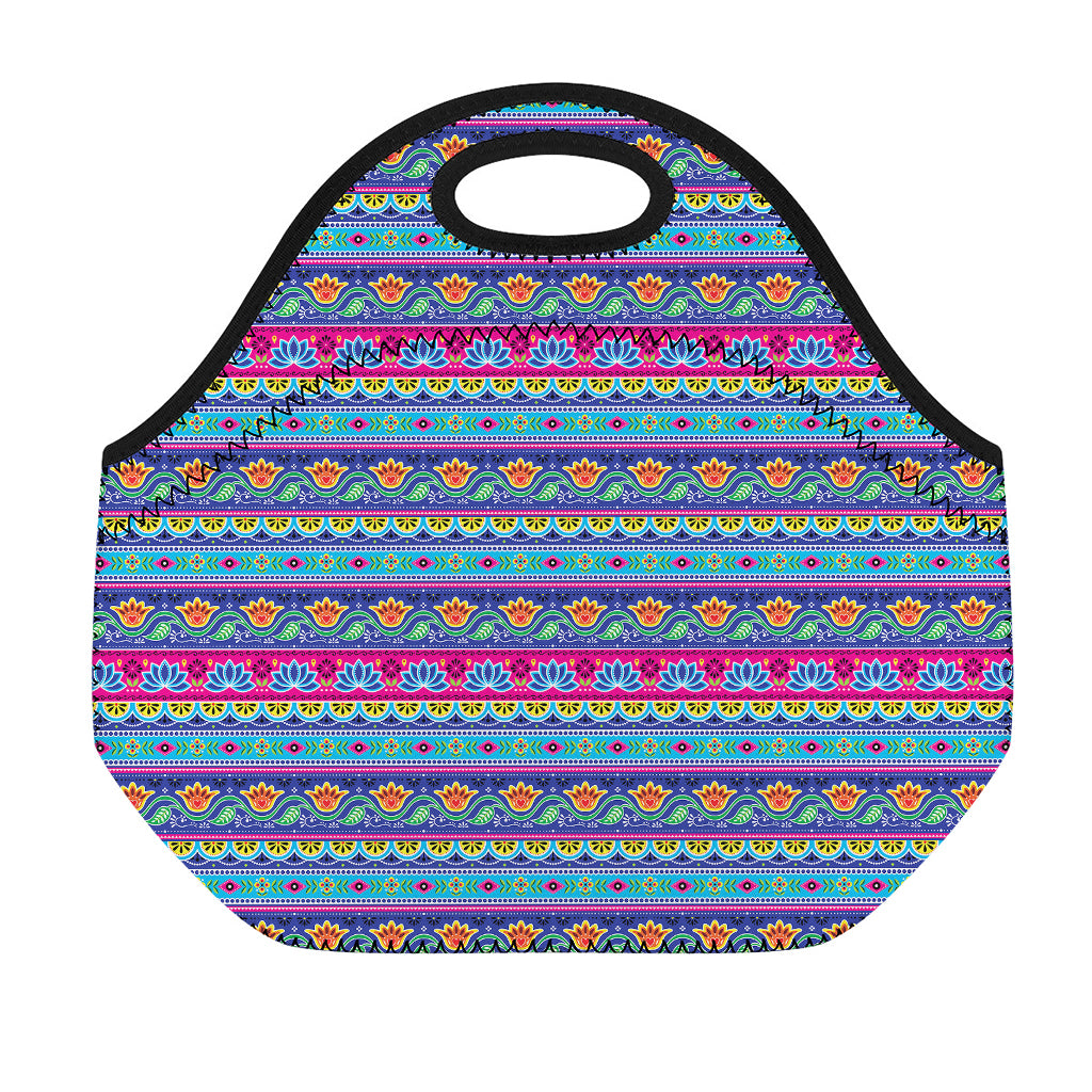 Boho Indian Lotus Pattern Print Neoprene Lunch Bag