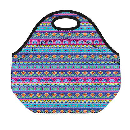 Boho Indian Lotus Pattern Print Neoprene Lunch Bag