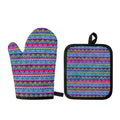 Boho Indian Lotus Pattern Print Oven Mitt And Pot Holder Set