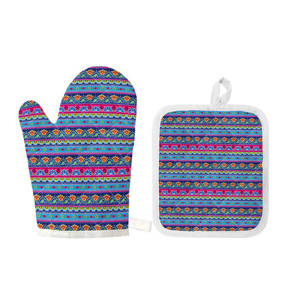 Boho Indian Lotus Pattern Print Oven Mitt And Pot Holder Set