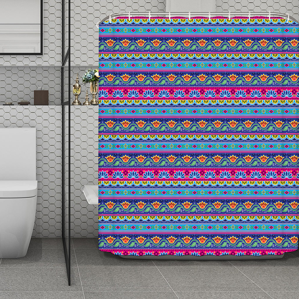 Boho Indian Lotus Pattern Print Polyester Shower Curtain