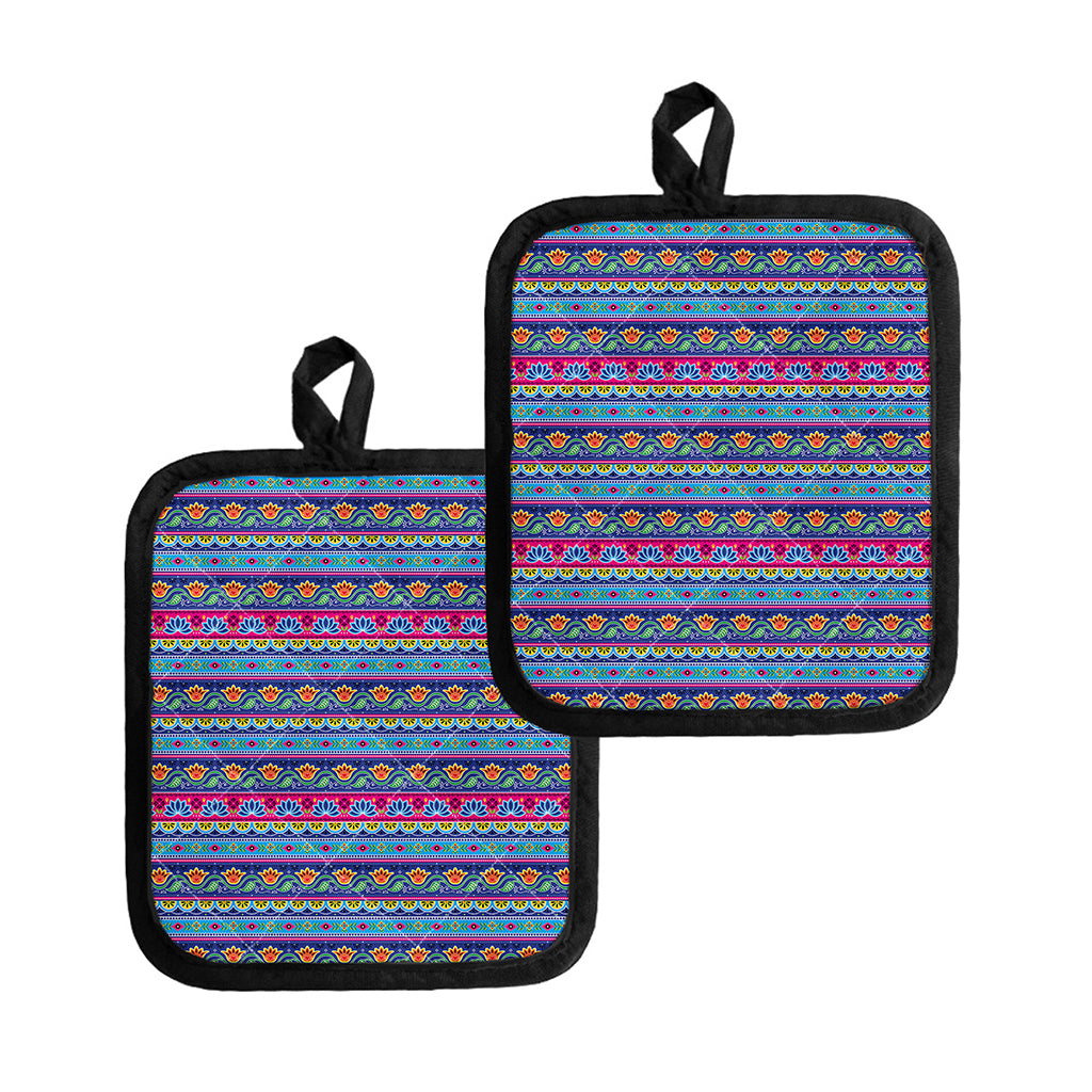 Boho Indian Lotus Pattern Print Pot Holders