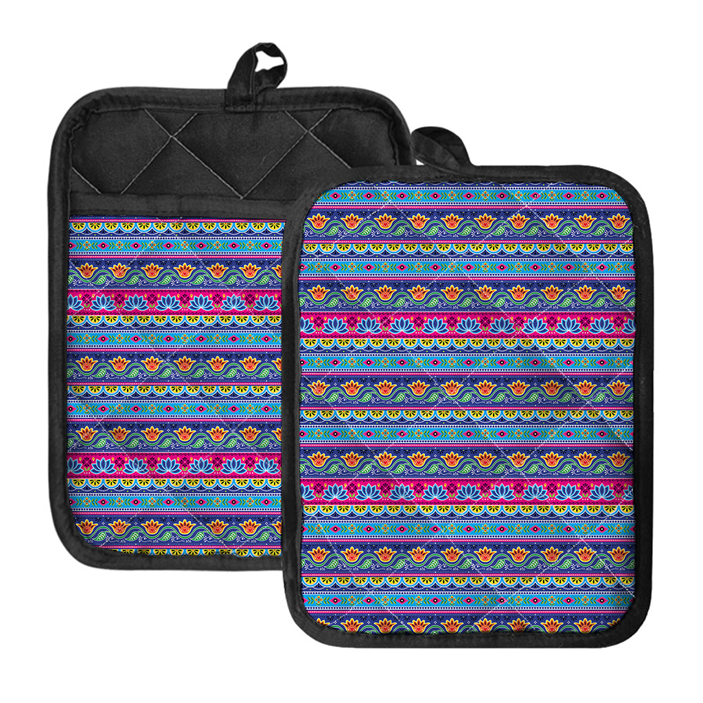 Boho Indian Lotus Pattern Print Pot Holders With Pocket