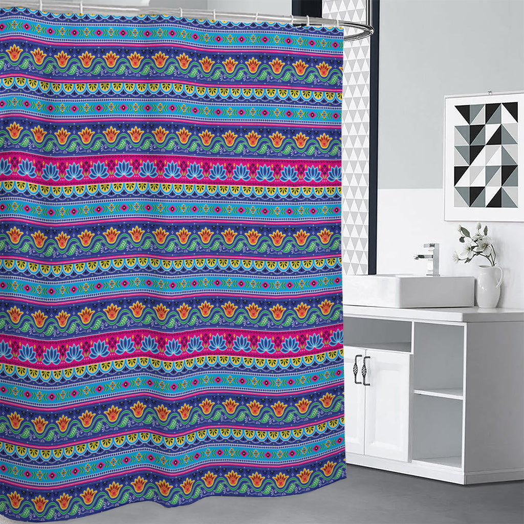 Boho Indian Lotus Pattern Print Premium Shower Curtain