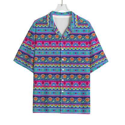 Boho Indian Lotus Pattern Print Rayon Hawaiian Shirt