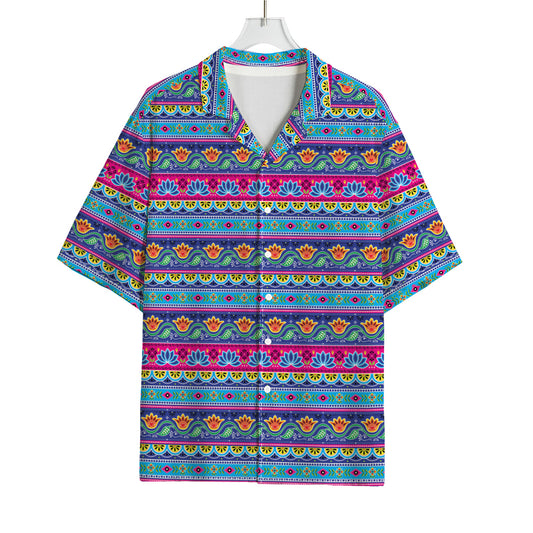 Boho Indian Lotus Pattern Print Rayon Hawaiian Shirt