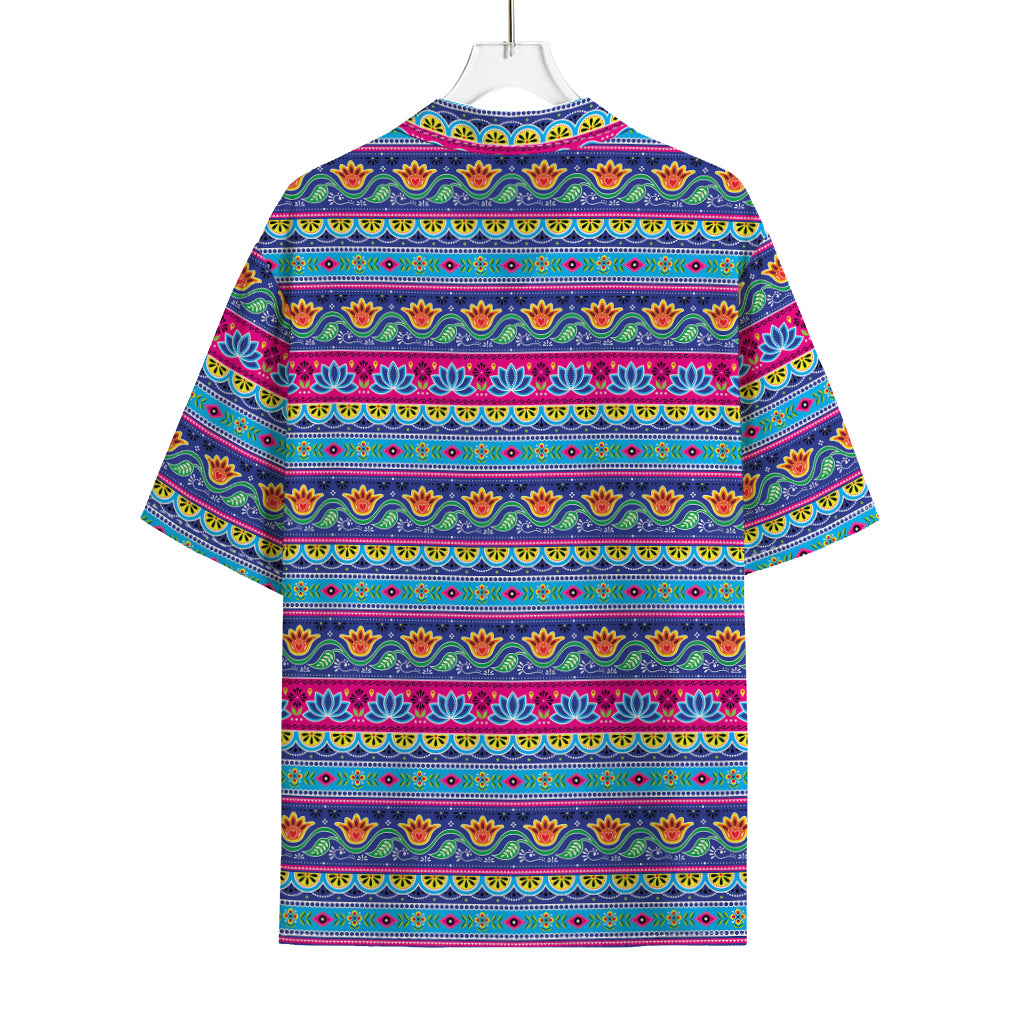 Boho Indian Lotus Pattern Print Rayon Hawaiian Shirt