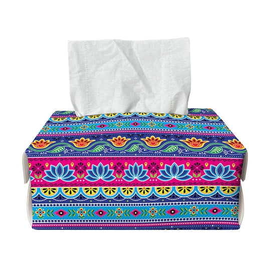 Boho Indian Lotus Pattern Print Rectangle Tissue Box Cover