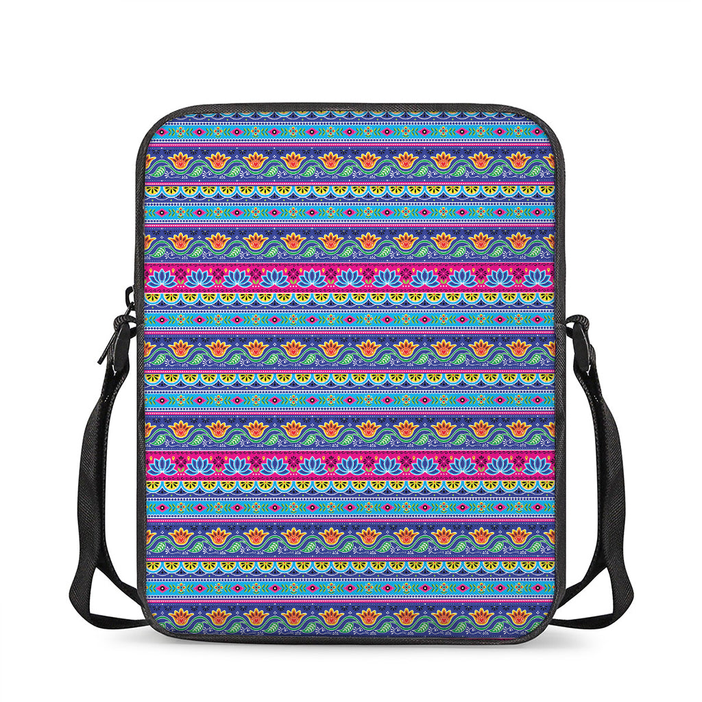 Boho Indian Lotus Pattern Print Rectangular Crossbody Bag